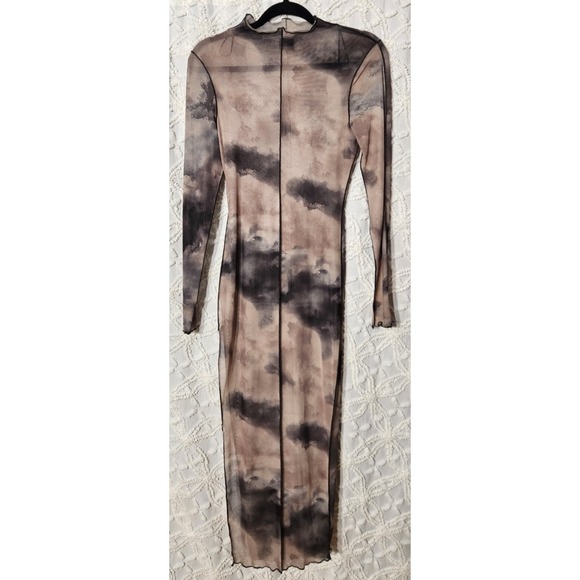 Dresses & Skirts - Blanc Womens Sheer Maxi Dress Size Small Brown Tie Dye Mesh Mock Neck Whimsigoth